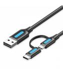 Vention Cable USB 2.0 Macho a MicroUSB+USB-C Macho - 0.5m - 3A 60W 480Mbps - Color Negro