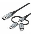 Vention Cable USB-A a USB-C/MicroUSB/Lightning Macho - 1m - Color Gris