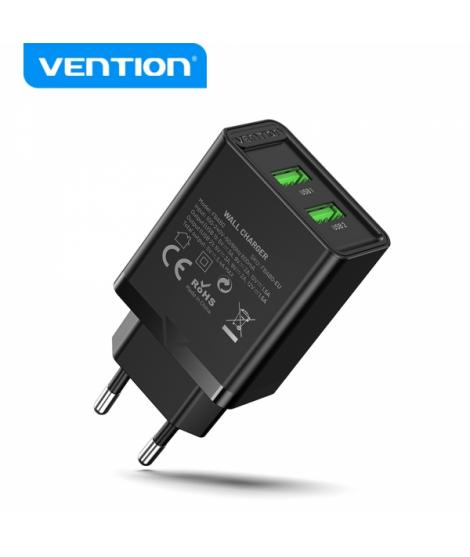 Vention Cargador de Pared 2xUSB-A 3A 18W - Carga rapida - Color Negro