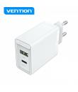 Vention Cargador de Pared USB (C+A) 3.4A 20W PD3.0/QC4.0 FBBB0-EU - Carga rapida - Color Blanco