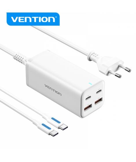 Vention Cargador GaN de Sobremesa 4 Puertos FBSBG-EU PD100W con Kit de Cable - EU - Color Blanco