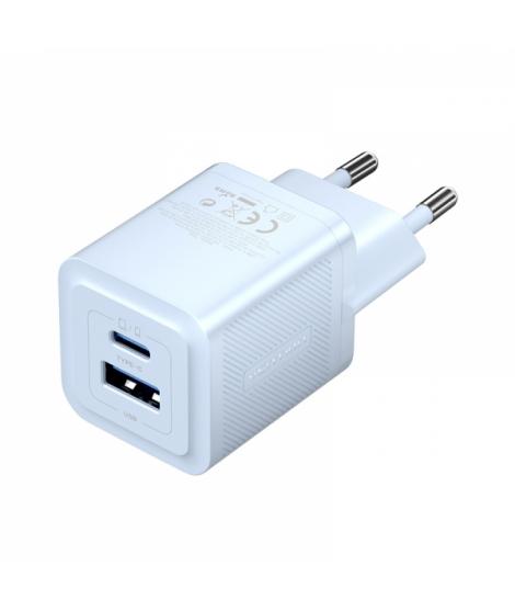 Vention Cargador de Pared GaN 2 Puertos USB (C+A) - 30W/30W - Carga rapida EU - Color Azul