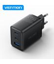 Vention Cargador de Pared GaN 3 Puertos USB (C + C + A) (65W/65W/30W) - EU - Color Negro