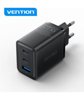 Vention Cargador de Pared GaN 3 Puertos USB (C + C + A) (65W/65W/30W) - EU - Color Negro