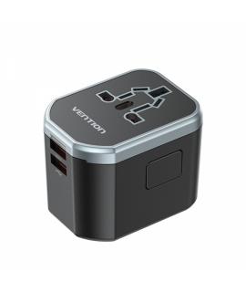 Vention Cargador de Viaje Universal - 1xUSB-C a 2xUSB - 20W - Color Negro