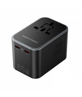 Vention Adaptador de Viaje Universal GaN 65W - 3 Puertos USB (C+C+A 65W/65W/30W) - Color Negro