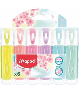 Maped Classic Pack de 6 Marcadores Fluorescentes Pastel - Punta Biselada - Trazo de 1 a 5mm - Ideal para Subrayar y Resaltar - C