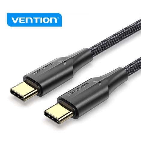 Vention Cable USB-C Macho a USB-C Macho 3A 60W LED - 0.5m - Algodon Trenzado Negro