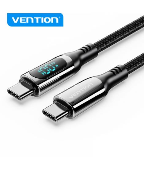 Vention Cable USB-C Macho a USB-C Macho - 1.2m 5A PD100W con Pantalla LED - Color Negro