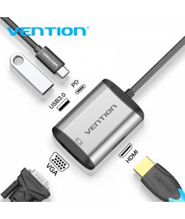 Vention Docking Station 4 en 1 USB-C a HDMI/VGA/USB3.0/PD87W - 0.15m - Color Gris