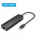 Vention HUB 5 en 1 USB-C a 3xUSB2.0/RJ45/Micro B Powered - 0.15m - Color Negro