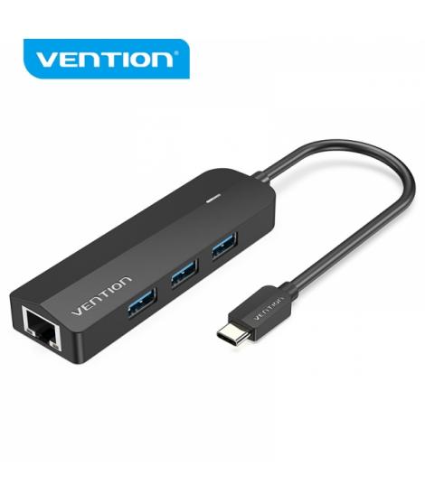 Vention HUB 5 en 1 USB-C a 3xUSB3.0/RJ45/Micro B Powered - 0.15m - Color Negro