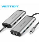 Vention Docking Station 9 en 1 USB-C a HDMI 4K/3xUSB 3.0/RJ45/Lector SD/MicroSD/Jack Audio/PD 87W - 0.15m - Color Gris