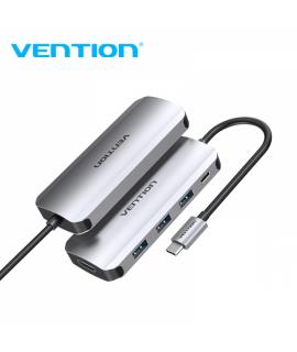 Vention Docking Station 5 en 1 USB-C a HDMI 4K/3xUSB3.0/PD - 0.15m - Color Gris Metalizado