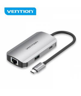 Vention HUB 5 en 1 USB-C a 3xUSB3.0/RJ45/PD100W - 0.15m - Color Gris