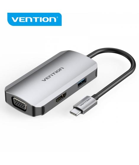 Vention Docking Station 4 en 1 USB-C a HDMI/VGA/USB3.0/PD100W - 0.15m - Color Gris