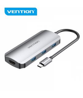 Vention Docking 5 en 1 USB-C a HDMI 4K/3xUSB3.0/PD100W - 0.15m - Color Gris