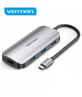 Vention Docking Station 6 en 1 USB-C a HDMI 4K/3xUSB3.0/USB-C Gen1/PD100W - 0.15m - Color Gris