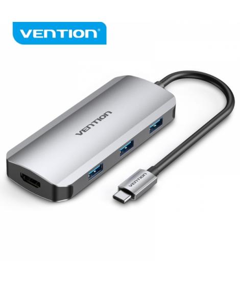 Vention Docking Station 6 en 1 USB-C a HDMI 4K/3xUSB3.0/USB-C Gen1/PD100W - 0.15m - Color Gris