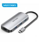 Vention Docking Station 6 en 1 USB-C a HDMI 4K/3xUSB3.0/USB-C Gen1/PD100W - 0.15m - Color Gris