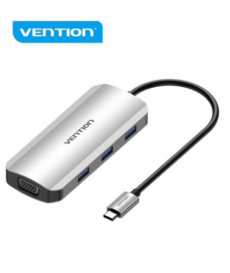 Vention Docking Station 6 en 1 USB-C a HDMI/VGA/3xUSB3.0/PD100W - 0.15m - Color Gris