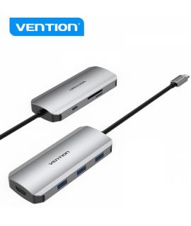 Vention Docking Station 7 en 1 USB-C a HDMI 4K/3xUSB3.0/SD/TF/PD100W - 0.15m - Color Gris