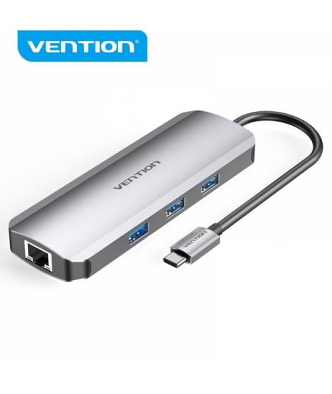 Vention Docking Station 8 en 1 USB-C a HDMI 4K/3xUSB 3.0/Lector SD/MicroSD/RJ45/PD 100W - 0.15m - Color Gris