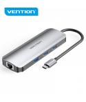 Vention Docking Station 8 en 1 USB-C a HDMI 4K/3xUSB 3.0/Lector SD/MicroSD/RJ45/PD 100W - 0.15m - Color Gris