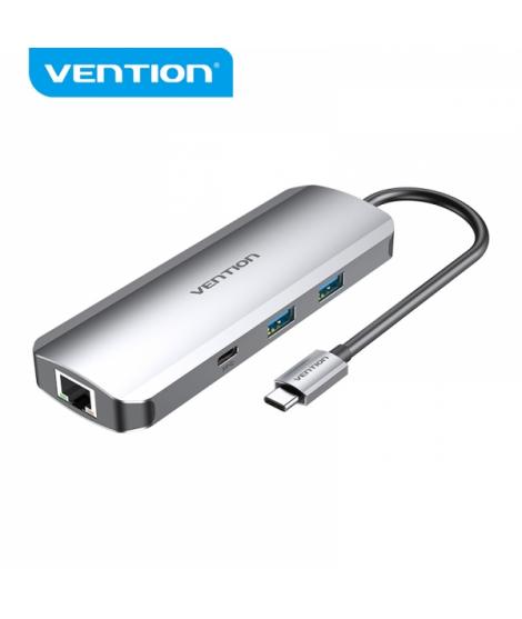 Vention Docking Station 9 en 1 USB-C a HDMI 4K/2xUSB3.0/USB-C Gen1/RJ45/Lector TF/SD/Jack Audio/PD100W - 0.15m - Color Gris