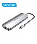 Vention Docking Station 9 en 1 USB-C a HDMI 4K/2xUSB3.0/USB-C Gen1/RJ45/Lector TF/SD/Jack Audio/PD100W - 0.15m - Color Gris