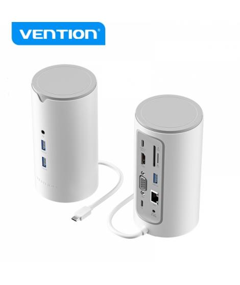 Vention Docking Station 12 en 1 USB-C a HDMI 4K/VGA/3xUSB3.0/USB-C Gen1/RJ45/Lector SD/2XJack Audio/DC 5V/PD100W TPHWC - 0.15m -