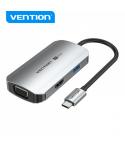 Vention Docking Station 4 en 1 USB-C a HDMI 4K/VGA/USB 3.0/PD - 0.15m - Aluminio Gris