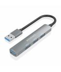 Aisens Hub USB Ultra Delgado de Aluminio - 1xUSB3.0 + 3xUSB2.0 - Alta Velocidad 5 Gbps - Alimentacion por Bus USB - Color Gris