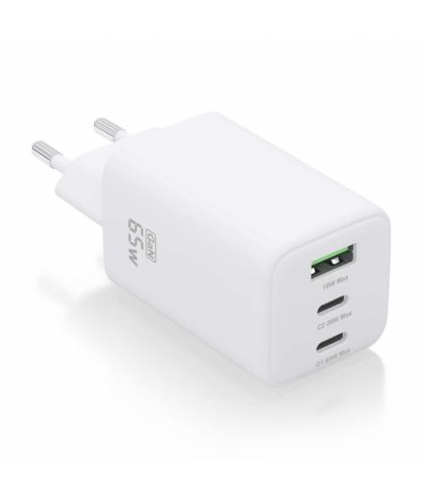 Aisens Cargador Gan USB-C 65W - Alta Eficiencia Energetica - Tecnologia AI - Carga Rapida y Segura - 3 Puertos USB - Compatible 