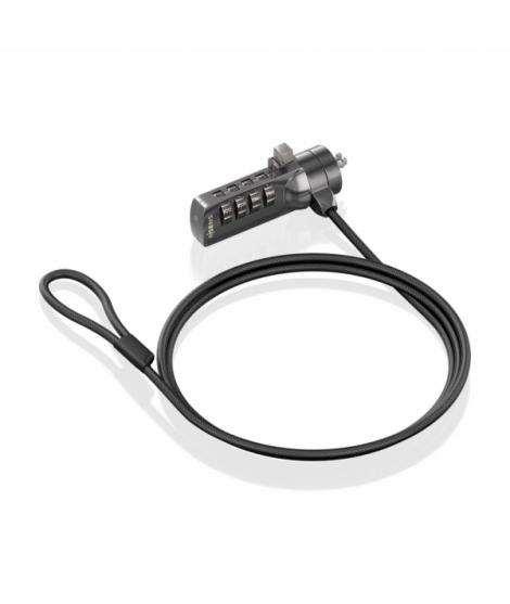 Aisens Cable de Seguridad de Acero con Cerradura de Combinacion - Compatible con Kensington Lock - Bloqueo de 4 Digitos - Revest