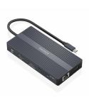 Aisens Conversor USB-C 12 en 1 - Carcasa de Aluminio - Ligero y Portatil - Conexion a 3 Pantallas - Power Delivery 100W - Ethern