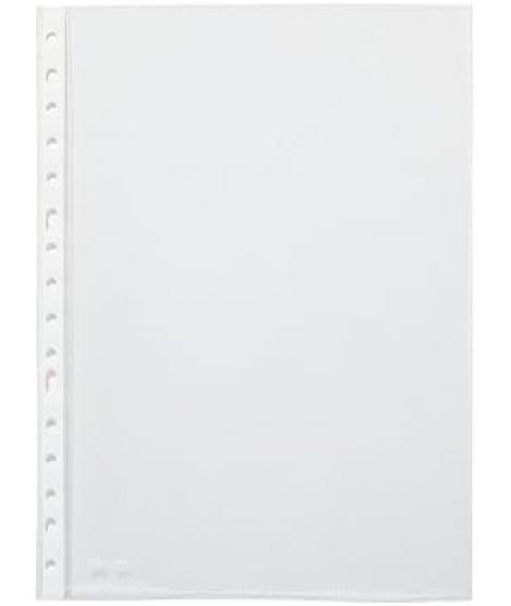 Pardo Pack de 100 Fundas Multitaladro Folio Transparentes 90 Micras - Acabado Cristal - Refuerzo en Blanco