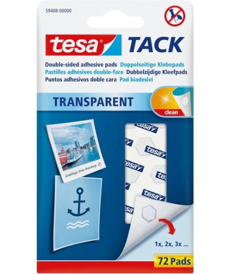 Tesa Tesatack Pack de 72 Puntos Adhesivos de Doble Cara - Fuertes y Limpias - Transparentes