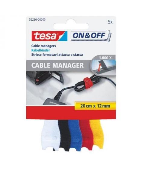 Tesa On & Off Cables Manager Pack de Tiras de Velcro 20cm x 12mm - Para Organizar Cables - Colores Surtidos