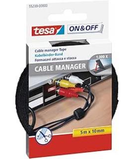 Tesa On & Off Cable Manager Pack de Tira de Velcro 5m x 10mm - Para Organizar Cables - Color Negro