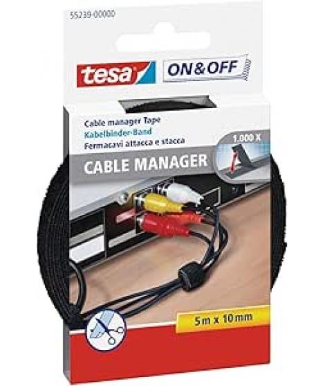 Tesa On & Off Cable Manager Pack de Tira de Velcro 5m x 10mm - Para Organizar Cables - Color Negro