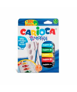 Carioca Pack de 7 Tubitos de Tempera - Incluye Pincel y Paleta - Colores Superlavables - Alto Poder Cubriente - para Materiales 