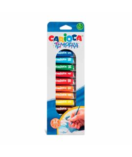 Carioca Pack de 12 Tubitos de Tempera - Colores Superlavables - Alto Poder Cubriente - Aplicable en Materiales Porosos - Packagi