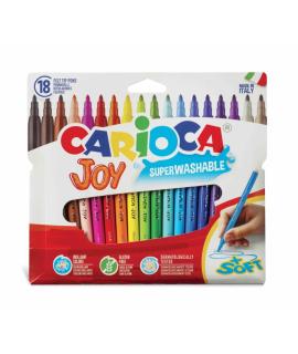 Carioca Joy Pack de 18 Rotuladores - Tinta Superlavable - Punta Fina 2.8mm - Bloqueada - Tapa Ventilada - Color Varios