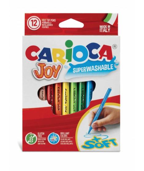 Carioca Joy Pack de 12 Rotuladores - Tinta Superlavable - Punta Fina 2.8mm - Punta Bloqueada - Tapa Ventilada - Color Varios