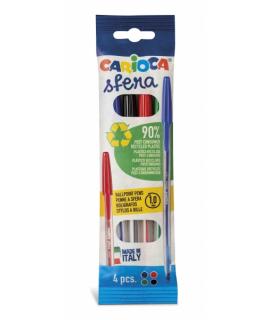 Carioca Pack de 4 Boligrafos - Punta 1mm - Escritura Super Deslizante - Color Varios