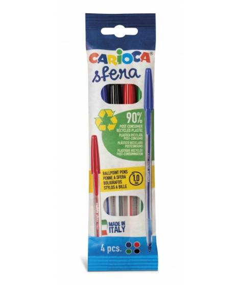 Carioca Pack de 4 Boligrafos - Punta 1mm - Escritura Super Deslizante - Color Varios