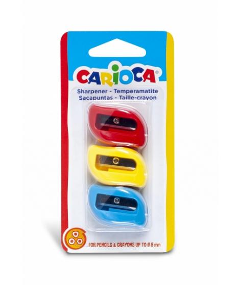 Carioca Pack 3 Sacapuntas de Colores con 1 Agujero - Apto para Lapices/Ceras Triangulares, Redondos y Hexagonales - Tornillo de 