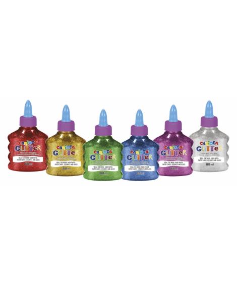 Carioca Glitter Glue Pack de 12 Botellas de 88ml - Tapa con Dispensador - Decoracion con Efecto Glitter - Aplicacion Directa - S