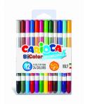 Carioca Bicolor Pack de 12 Rotuladores - Dos Colores por Rotulador - Tinta Superlavable - Punta Conica para Doble Trato de Escri